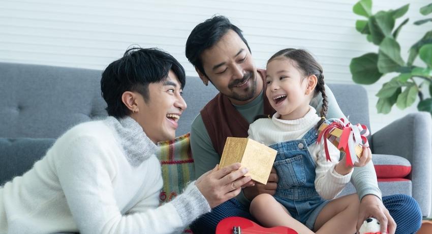 Small family with toys